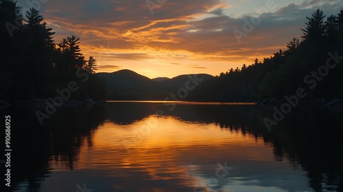 New Hampshire Silver Lake Sunset : Generative AI