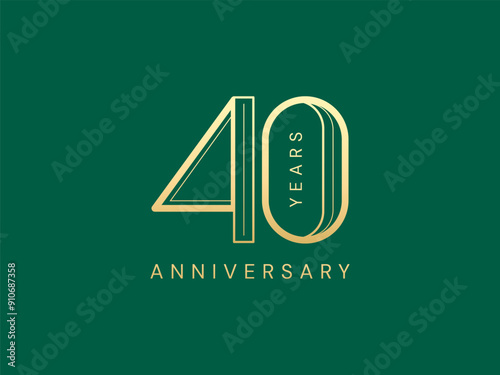 40th Anniversary luxury gold celebration with lines Overlapping in Shapes number logo typography vector design concept. Forty years anniversary gold logo template for celebration event, invitation.