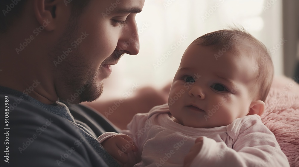 Young father burping a fussy newborn baby girl after feeding : Generative AI Young father burping a fussy newborn baby girl after feeding : Generative AI