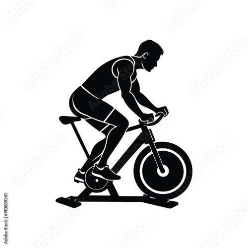 man training with exercise bike silhouette

