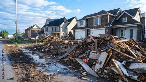 Residential Street with Debris Pile After a Storm photo