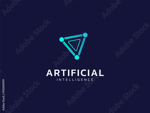 Artificial intelligence with network lines Triangle Geometric shapes technology Analysis logo vector design concept. AI technology logotype symbol for advance technology, ui, identity, new tech, robot