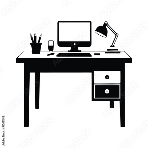 office desk vector silhouette icon for design