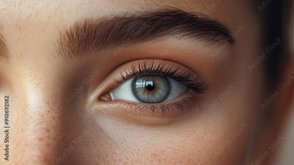 Obraz premium Stunning close-up of a model eyebrow shape, suitable for beauty product promotions. Space for text on a clean background.