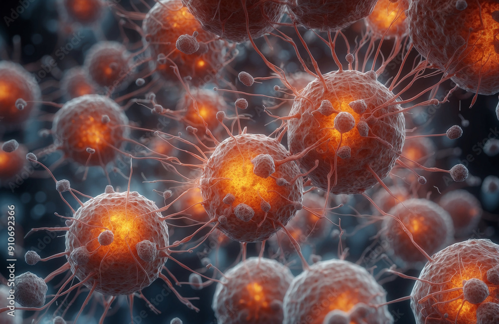 depicting nanoparticles targeting cancer cells in a highly detailed and ...
