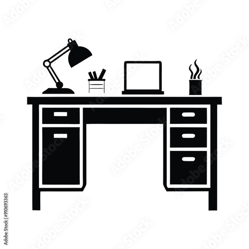 office desk vector silhouette icon for design