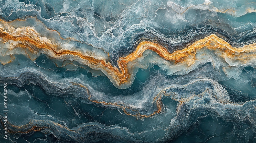 Abstract Swirling Pattern of Blue, White, and Gold Onyx Abstract Swirling Pattern of Blue, White, and Gold Onyx