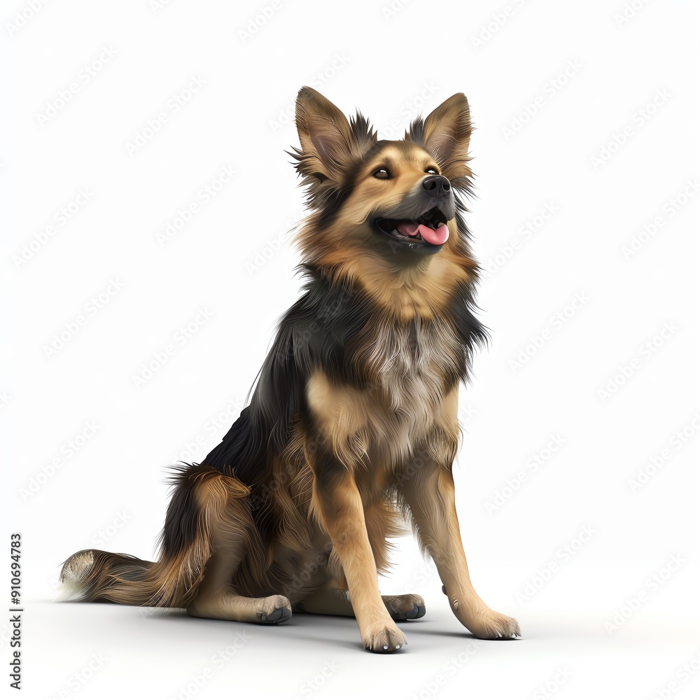 3D illustration of a cheerful dog with floppy ears, isolate on white background, side view, natural lighting, detailed fur and friendly look 3D illustration of a cheerful dog with floppy ears, isolate on white background, side view, natural lighting, detailed fur and friendly look