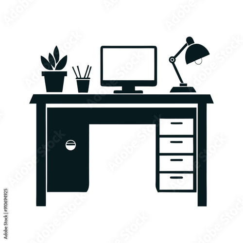 office desk vector silhouette icon for design