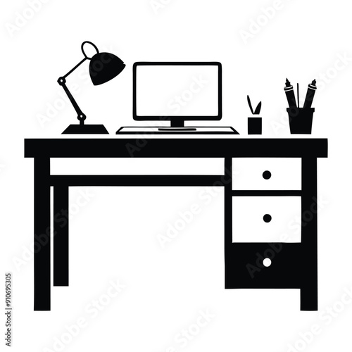 office desk vector silhouette icon for design