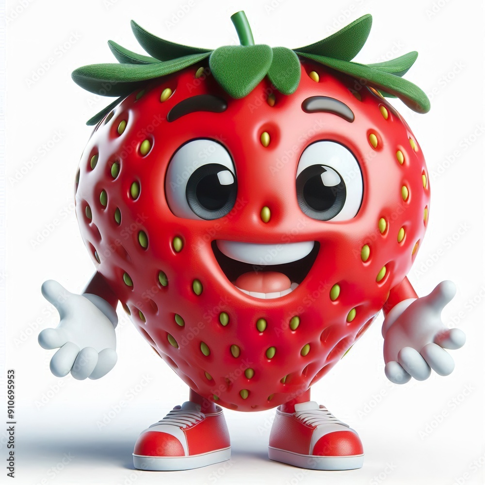 Fototapeta premium Advertising - product photo of high detailed 3D cartoon character of smiling strawberry