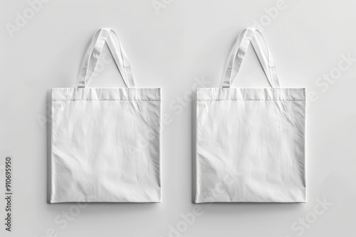 Two Blank White Tote Bags on a White Background photo