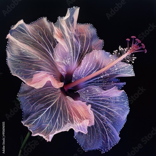 Translucent Hibiscus Bloom in a Cosmic Tapestry
