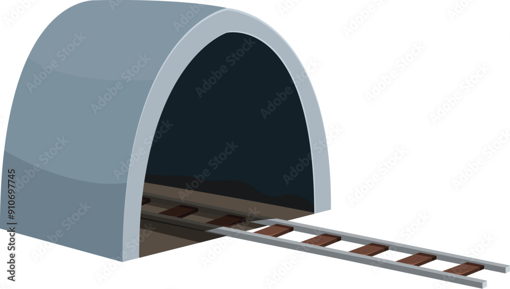 Fototapeta premium Train tunnel entrance is leading into the dark abyss with railroad tracks