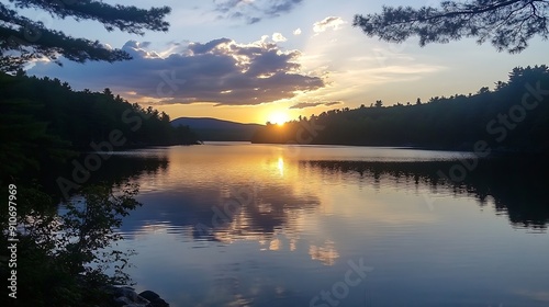 New Hampshire Silver Lake Sunset : Generative AI