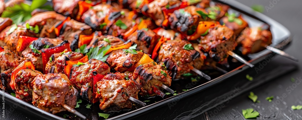 Indian mutton kebabs with a salty marinade, grilled to perfection, outdoor picnic setting Juicy and flavorful, traditional barbecue, rich and smoky, Indian cuisine Indian mutton kebabs with a salty marinade, grilled to perfection, outdoor picnic setting Juicy and flavorful, traditional barbecue, rich and smoky, Indian cuisine