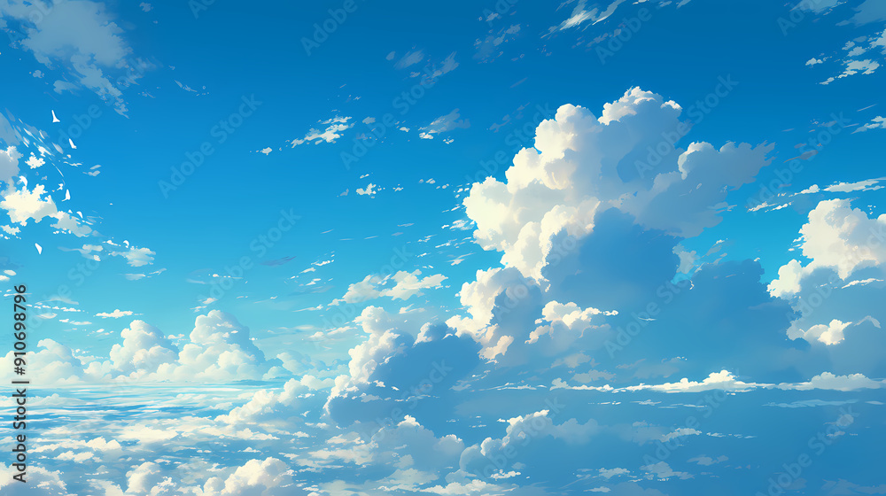 Naklejka premium anime blue sky and clouds cape dramatic background