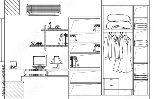 Vector sketch illustration of silhouette drawing of living room interior furniture design