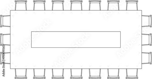 Vector sketch illustration of silhouette drawing of meeting room interior furniture design with chairs around table