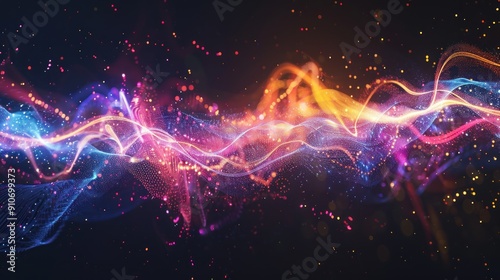 Abstract Wavy Lines with Glowing Particles