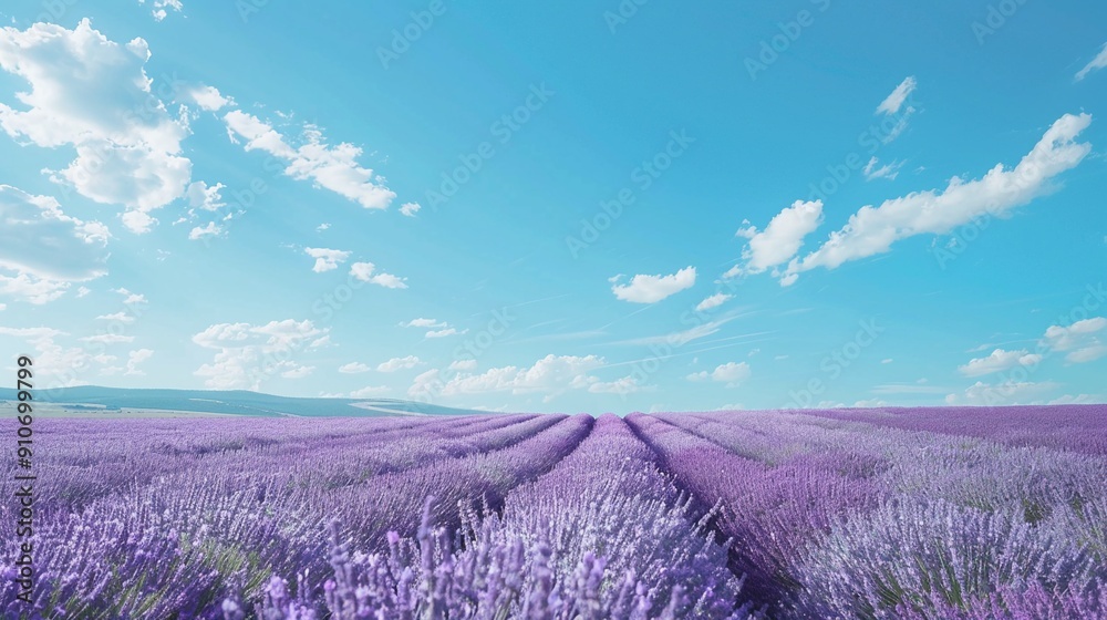 A field of lavender gently swaying in rhythm with the wind, under a clear blue sky A field of lavender gently swaying in rhythm with the wind, under a clear blue sky