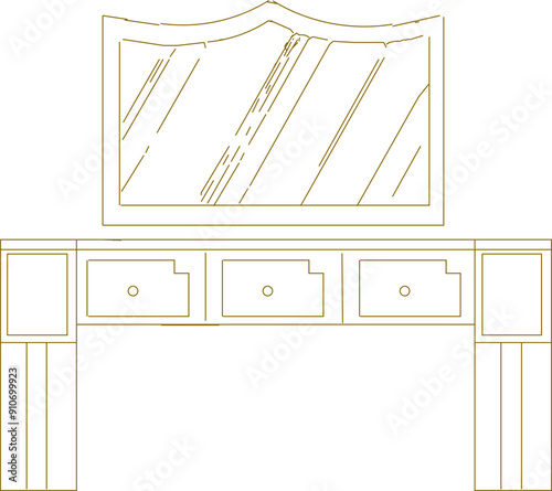 Vector sketch illustration of silhouette drawing of dressing table furniture design for dressing up in the room