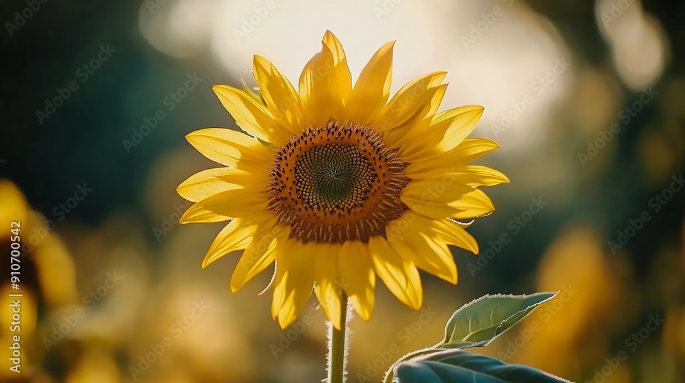 Fototapeta premium Sunflowers blooming with blurred backgrounds in the morning The sunflower has pollen in the center and yellow petals around it very beautiful natural design : Generative AI