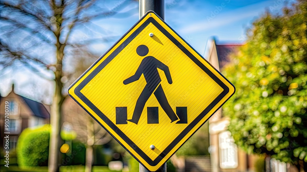 Close up of yellow road crossing sign on pedestrian refuge island in the UK , road, crossing, sign, yellow, pedestrian Close up of yellow road crossing sign on pedestrian refuge island in the UK , road, crossing, sign, yellow, pedestrian
