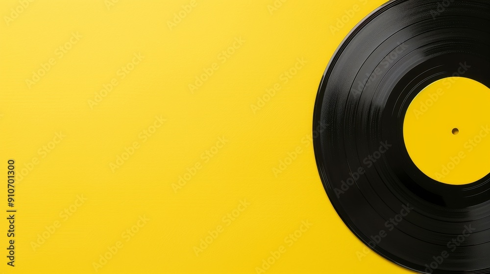 Yellow background with a vinyl record, blank labeld Yellow background with a vinyl record, blank labeld