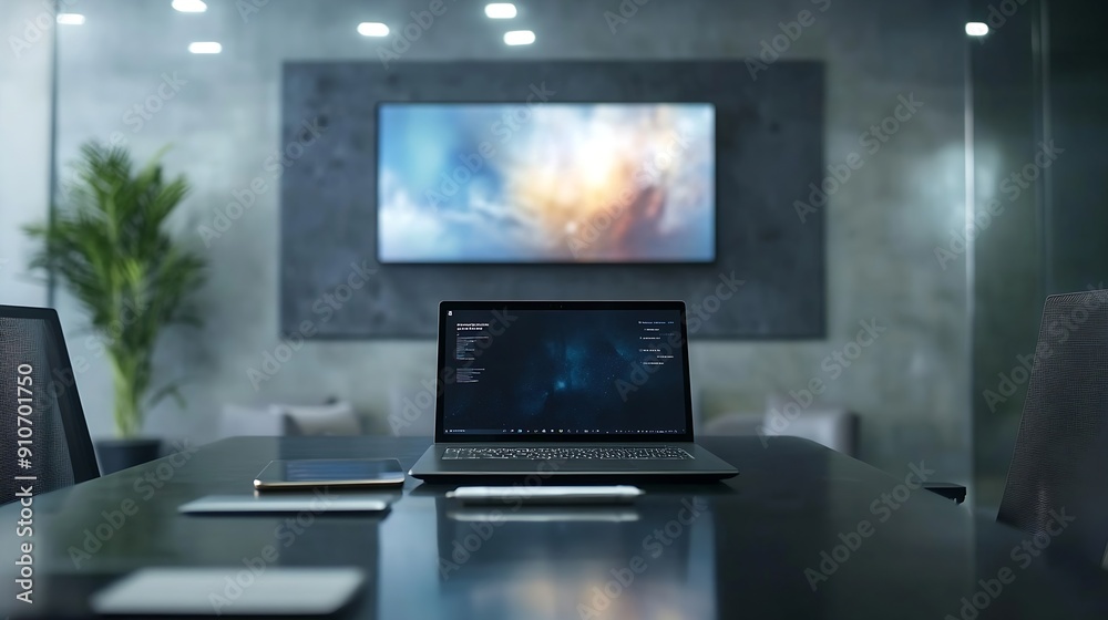 Slide show presentation on display laptop and television in meeting room : Generative AI Slide show presentation on display laptop and television in meeting room : Generative AI