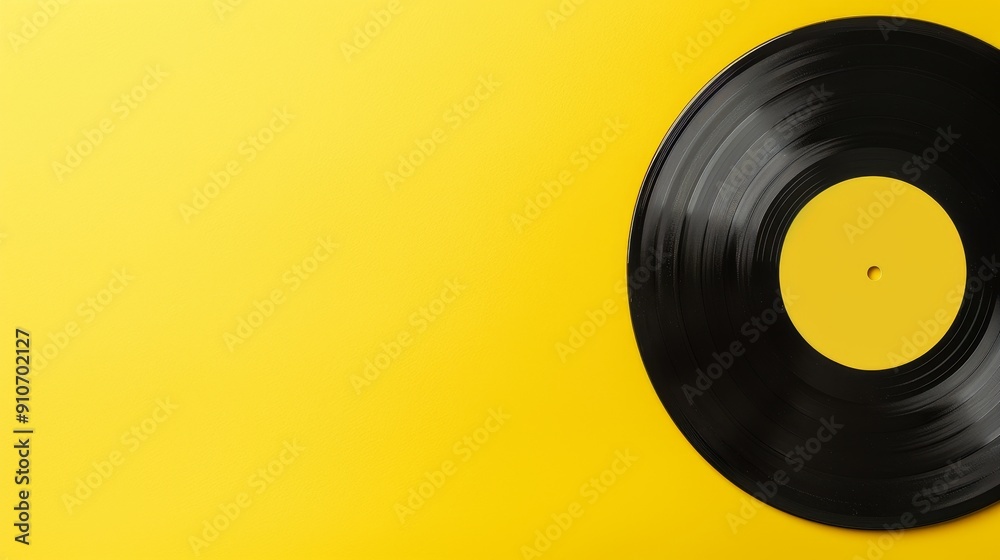 Yellow background with a vinyl record, blank labeld Yellow background with a vinyl record, blank labeld