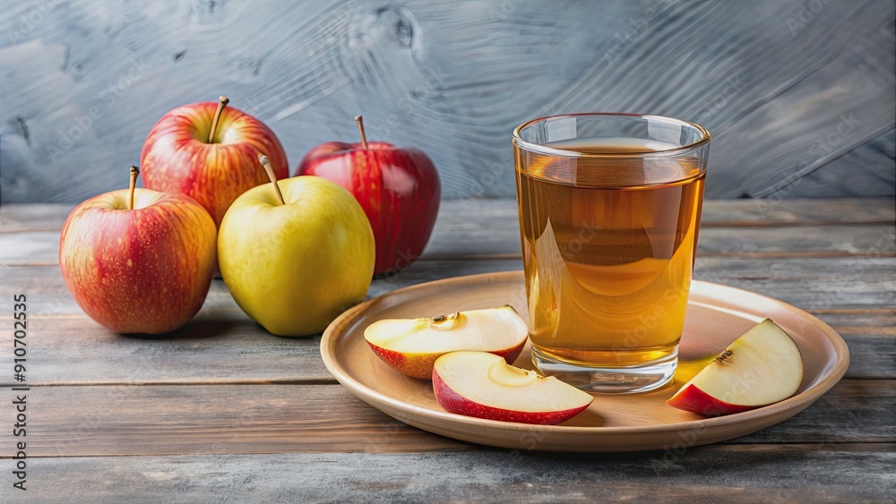 Glass of apple juice and plate of sliced apples for a healthy snack , fresh, fruit, healthy, drink, refreshment, sliced Glass of apple juice and plate of sliced apples for a healthy snack , fresh, fruit, healthy, drink, refreshment, sliced