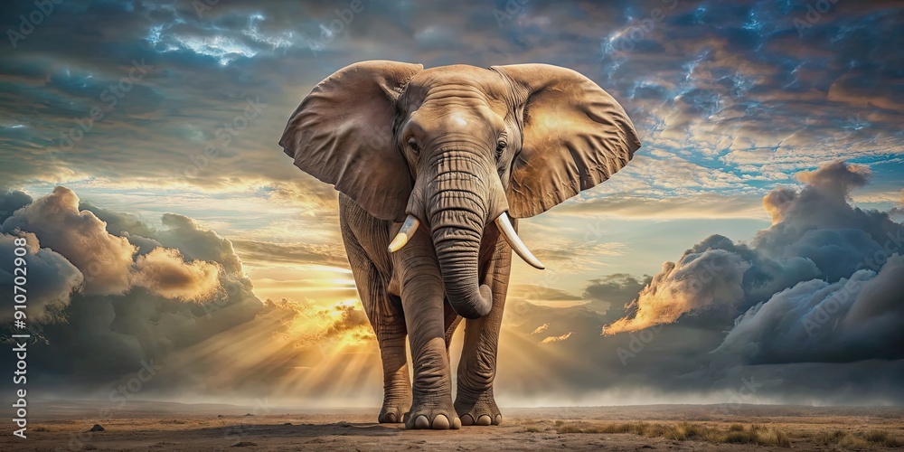 Fototapeta premium Majestic and powerful elephant, a legendary creature , wildlife, ivory, tusks, wild, endangered, majestic, strong, enormous