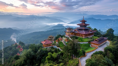 oriental monastery in the middle of a jungle