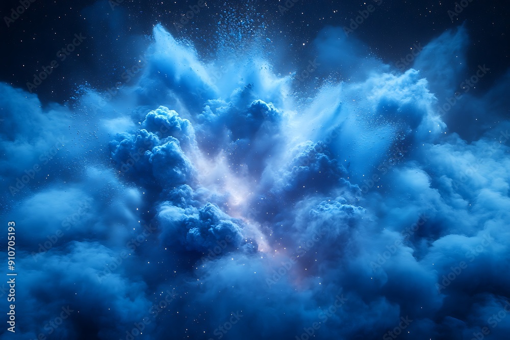 Obraz premium Blue Powder Explosion Abstract Art, blue powder splash, blue smoke 