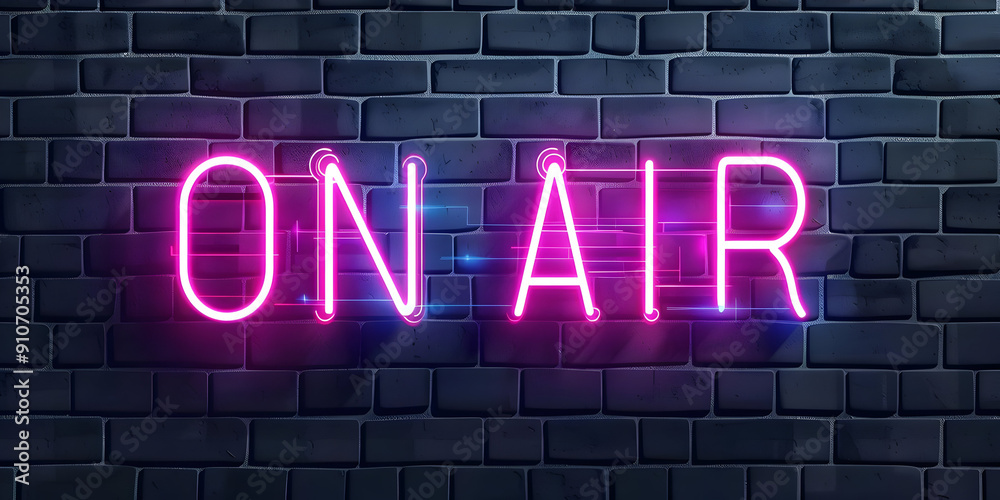 Neon sign displaying 'ON AIR', perfect for media, broadcasting, and entertainment themed projects. Neon sign displaying 'ON AIR', perfect for media, broadcasting, and entertainment themed projects.