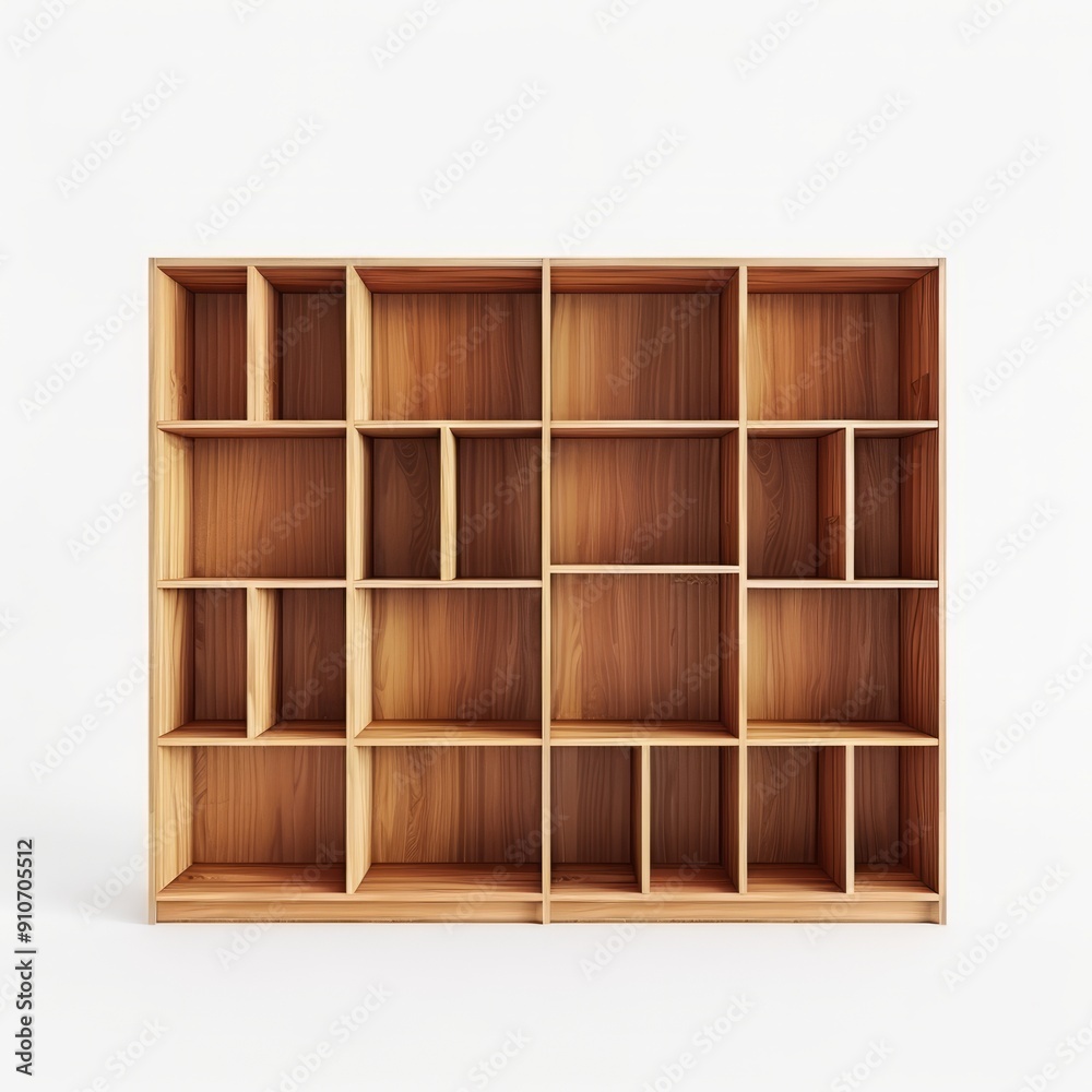 3D Render, Low Poly style of basic shelving unit with open compartments and minimal decoration, on isolated white background, Generative AI 3D Render, Low Poly style of basic shelving unit with open compartments and minimal decoration, on isolated white background, Generative AI