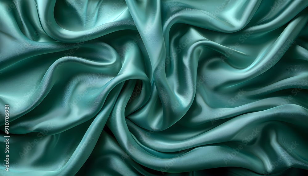 Fototapeta premium Teal silk fabric is folded and draped in a swirling pattern