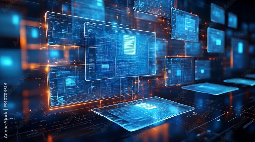 Networking File Generation Ui Abstract network grid with files and folders, futuristic software ...