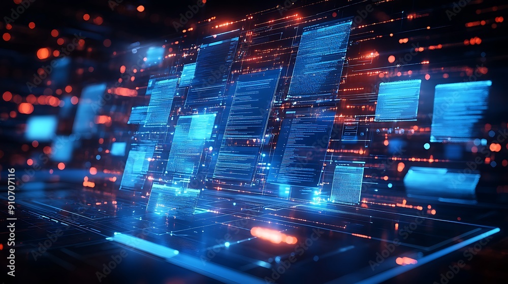 Networking File Generation Ui Abstract network grid with files and folders, futuristic software ...