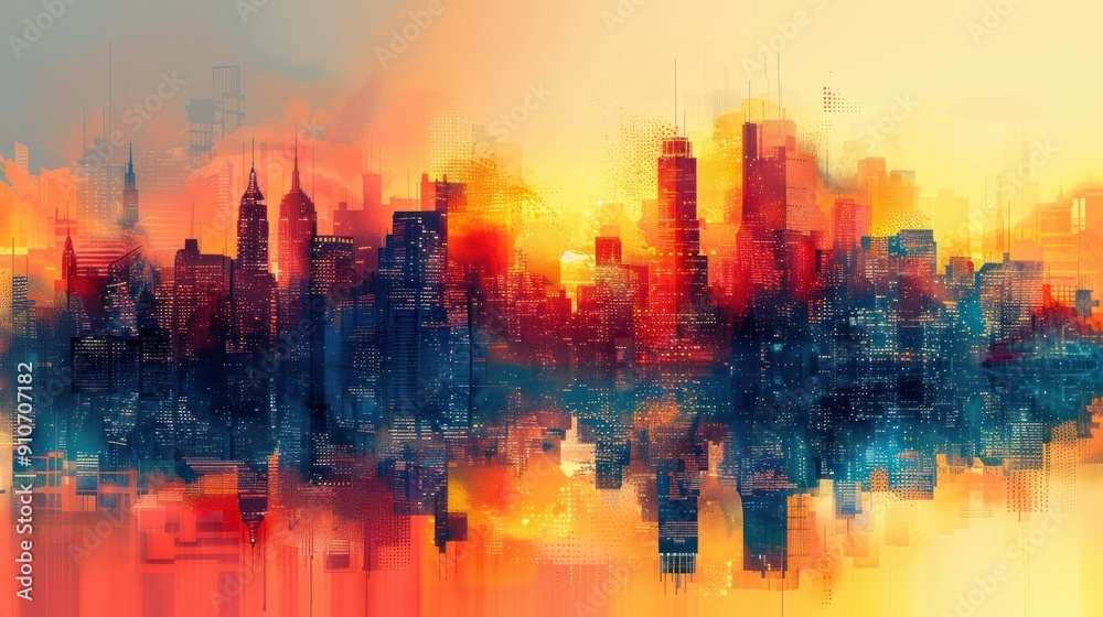 Cityscape Reflection in Watercolor