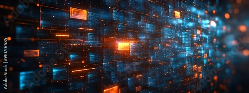 Wallpaper Mural  Abstract network grid with files and folders, futuristic software interface, digital document management system, store, search and organize documents, corporate business, paperless office Torontodigital.ca