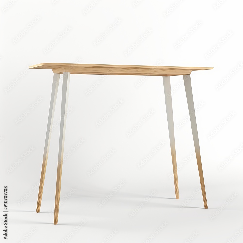 3D Render, Low Poly style of minimalistic console table with slender legs, on isolated white background, Generative AI