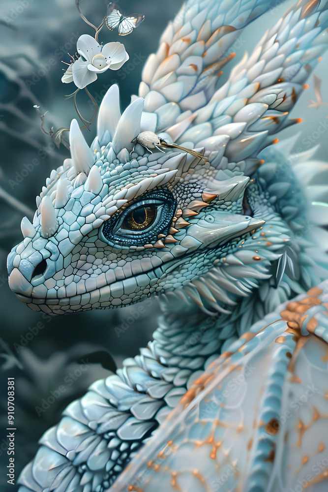 Imagine a stunning blue dragon with detailed scales, in a peaceful forest with butterflies. This magical creature embodies enchantment and majesty in a serene and mystical setting Imagine a stunning blue dragon with detailed scales, in a peaceful forest with butterflies. This magical creature embodies enchantment and majesty in a serene and mystical setting
