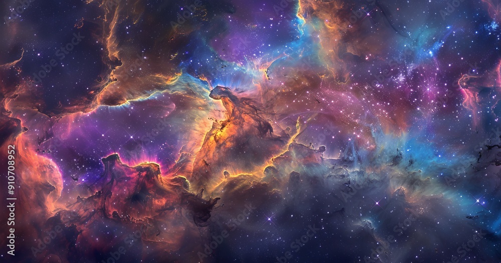 Fototapeta premium Cosmic Nebula with Vibrant Colors and Star Clusters
