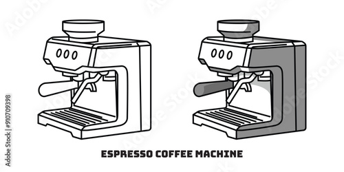Espresso coffee machine vector line art cartoon logo