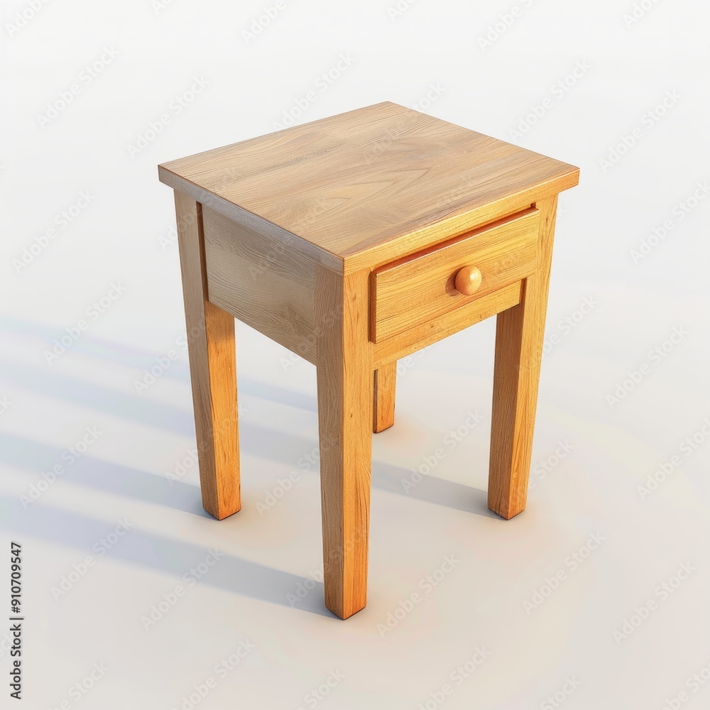 3D Render, Low Poly style of simple side table with a single drawer and straight edges, on isolated white background, Generative AI