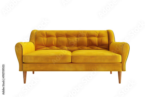 Yellow Velvet Sofa with Wooden Legs