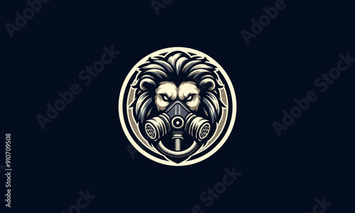 head lion wearing respirator vector logo design photo