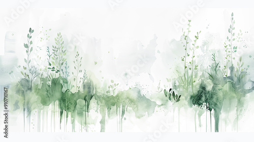 Abstract watercolor background nature landscape art floral botanical illustration green leaves spring summer forest wallpaper texture pattern design banner frame decorative invitation card template